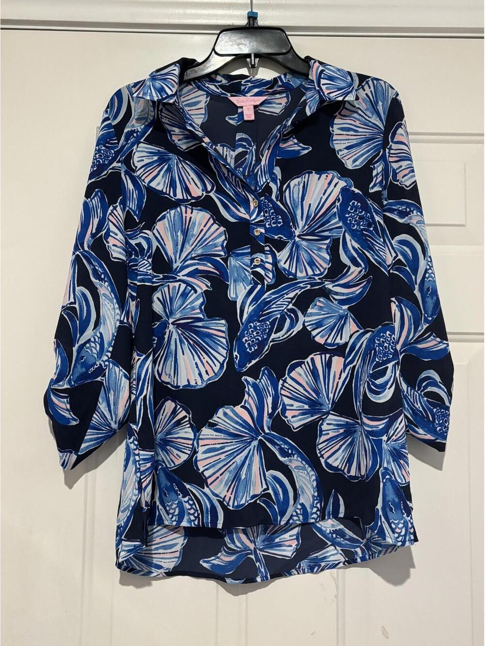 Womens sz S Lily Pulitzer blue floral blouse‎ new w/o tags #1151